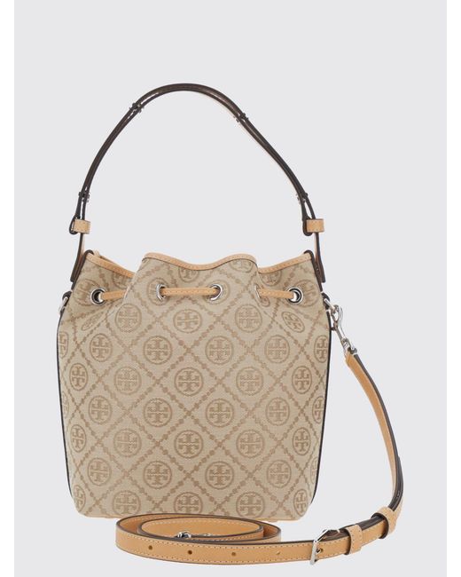 Tory Burch White T Monogram Mini Bucket Bag