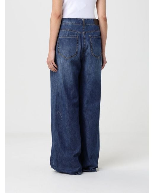 Brunello Cucinelli Blue Wide-Leg Cotton Jeans