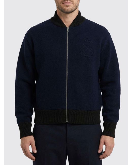 Jil Sander Blue Wool Knit Bomber Jacket for men
