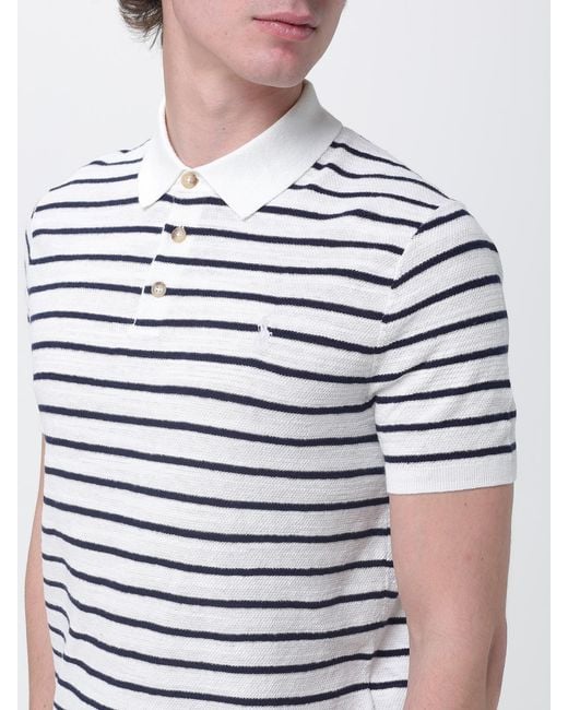 Polo Ralph Lauren Blue Striped Knitted Polo Shirt With Logo for men