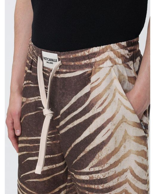 Just Cavalli Brown Zebra Print Cotton Jogging Shorts for men