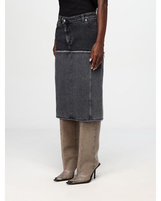 McQueen Black Two-Tone Denim Skirt
