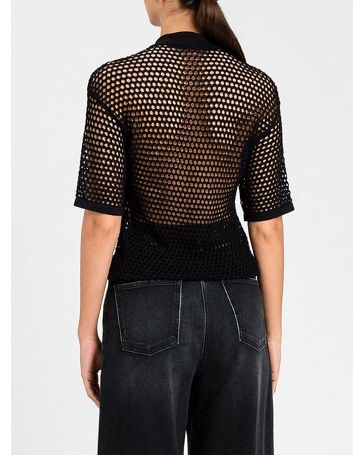 Twinset Black Mesh Viscose Polo Shirt