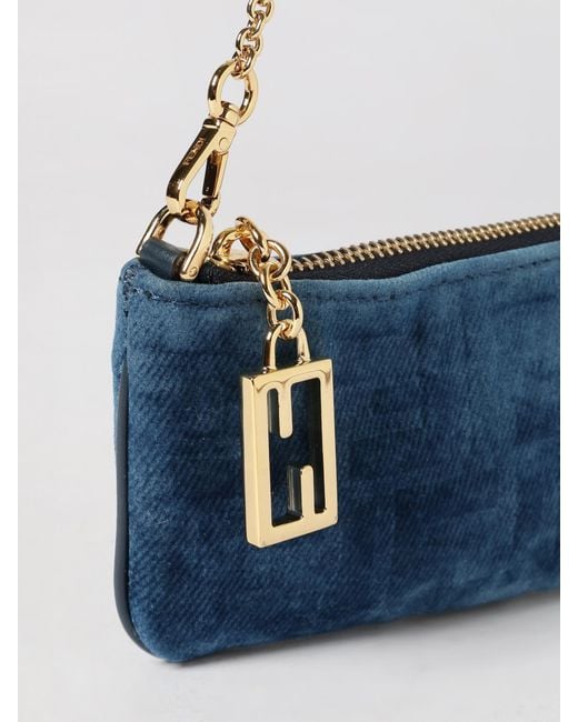 Fendi Blue Flat Pouch Baguette Clutch