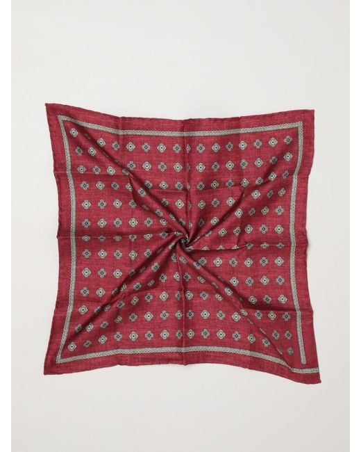 Brunello Cucinelli Red Floral Print Pure Silk Pocket Square for men