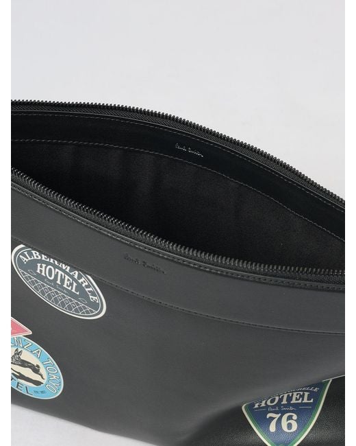 Paul Smith Gray Calf Leather Document Holder With Graphic Print And Zip for men