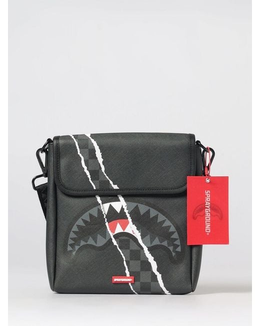 Sprayground Gray Logo Print Coated Cotton Crossbody Bag With Flap Closure for men