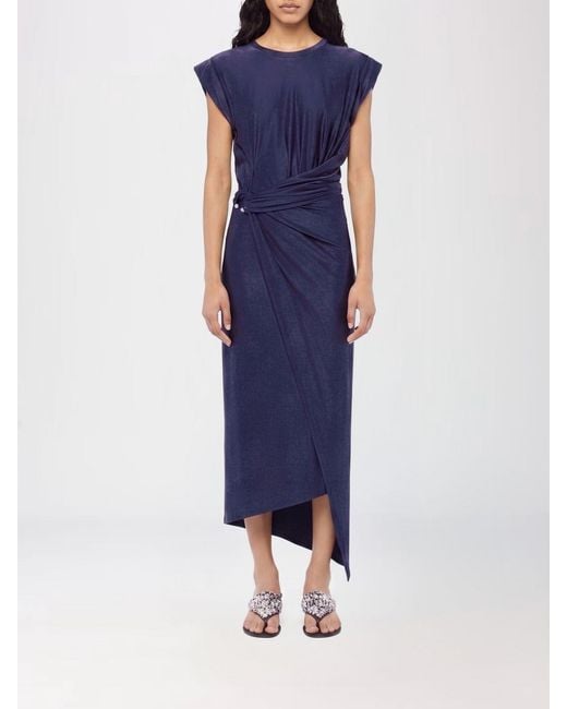 Rabanne Blue Asymmetrical Draped Jersey Midi Dress