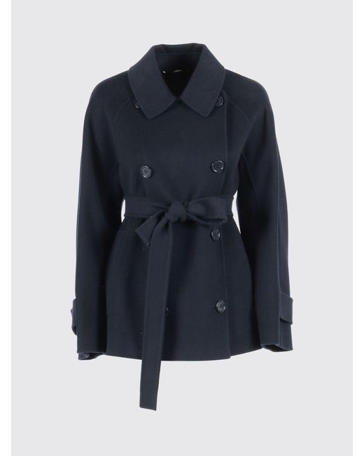 Max Mara Blue Louise Double-Breasted Virgin Wool Coat Max Mara