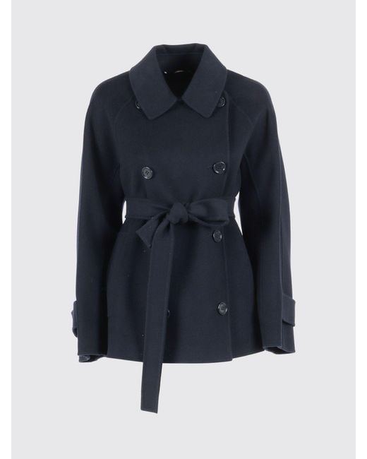 Max Mara Blue Louise Double-Breasted Virgin Wool Coat Max Mara