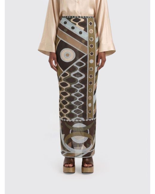 Emilio Pucci Green Printed Pencil Skirt