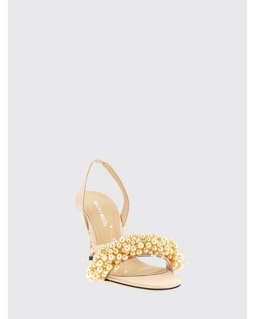Mach & Mach Metallic Floating Pearls Satin Sandals With Synthetic Pearls