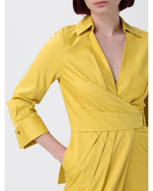 Elisabetta Franchi Yellow Stretch Cotton Midi Dress