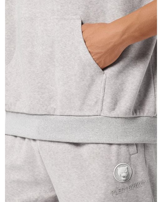 Philipp Plein Gray Logo Cotton Hoodie for men