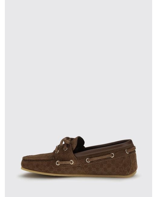 Gucci Brown Suede Boat Loafers With Gg Monogram