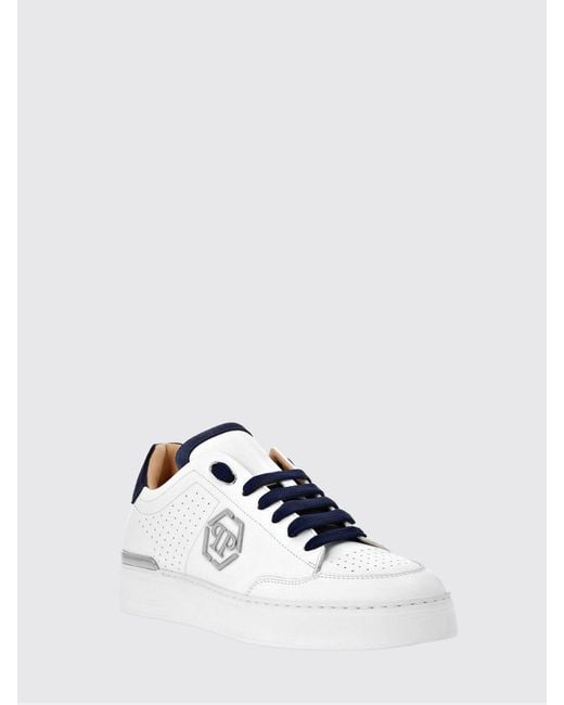 Philipp Plein White Leather And Suede Low-Top Sneakers With Monogram And Logo for men