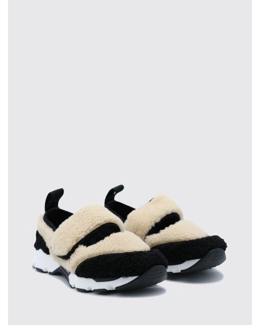 Marni White Bicolour Shearling Mary Jane Sneakers With Velcro Strap Closure