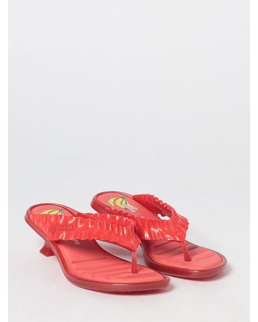 Melissa X Ganni Red Ruched Pvc Thong Sandals With Low Heel