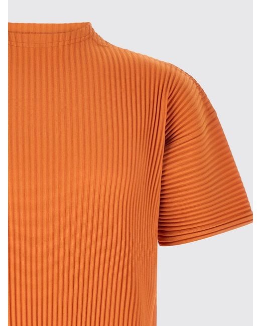 Homme Plissé Issey Miyake Orange Pleated Polyester T-Shirt for men