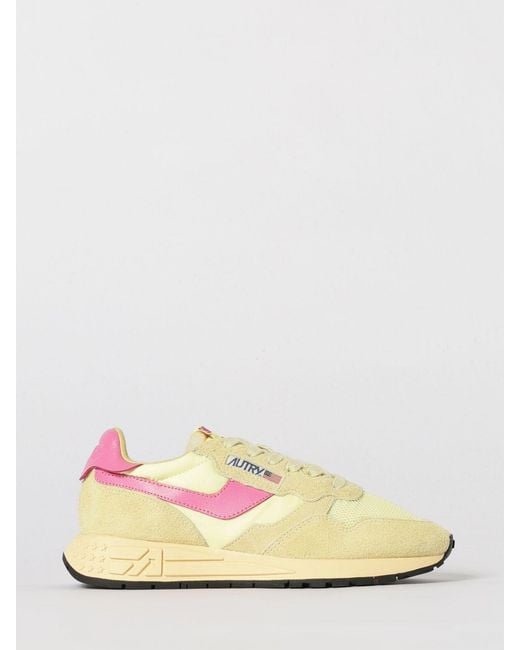 Autry Pink Reelwind Suede And Nylon Sneakers