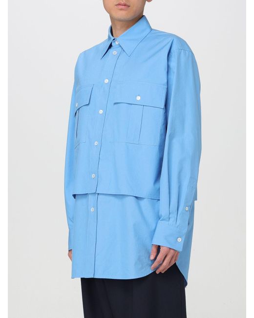 Camicia in cotone doppio strato di Bottega Veneta in Blue da Uomo