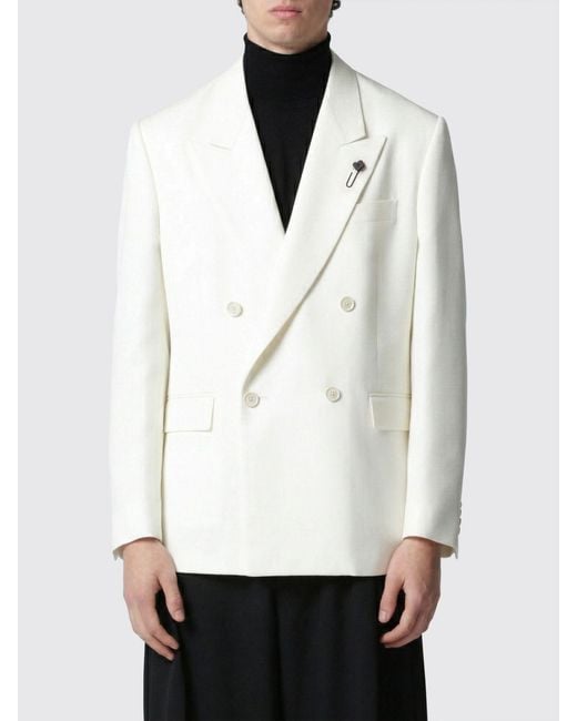 Lardini White Double-Breasted Viscose And Silk Blazer for men