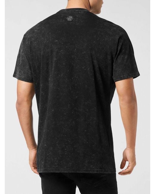 Philipp Plein Black Graphic Print Cotton T-Shirt With Rhinestone Embroidery for men