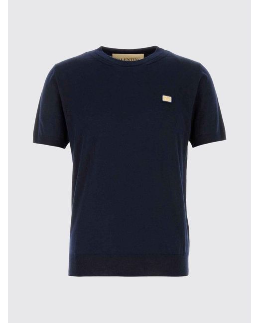 Valentino Blue Virgin Wool Knit Sweater With Logo for men