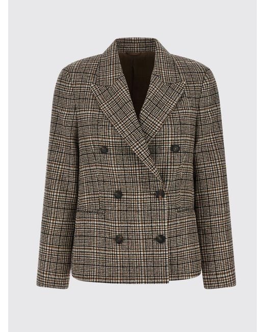 Brunello Cucinelli Brown Prince Of Wales Wool Double-Breasted Blazer