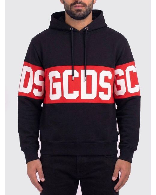 Gcds Blue Cotton Hoodie With Logo for men