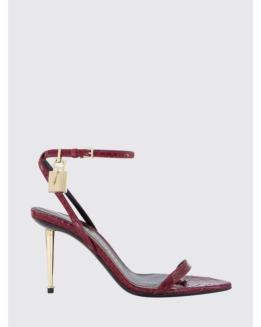 Tom Ford Pink Padlock Python Print Leather Sandals