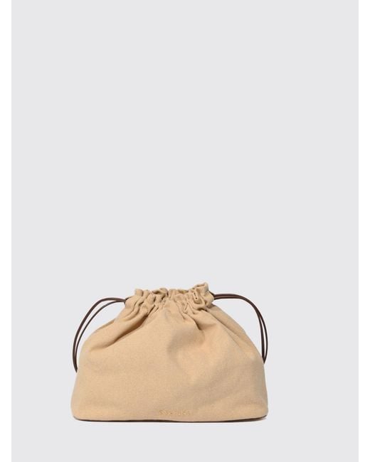 Orciani Natural Canvas And Smooth Leather Bucket Bag With Applied Logo
