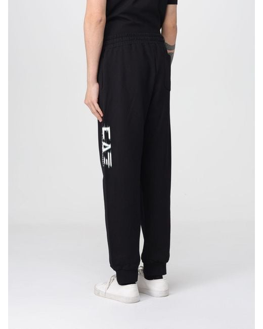 EA7 Black Cotton Jogging Pants With Logo for men