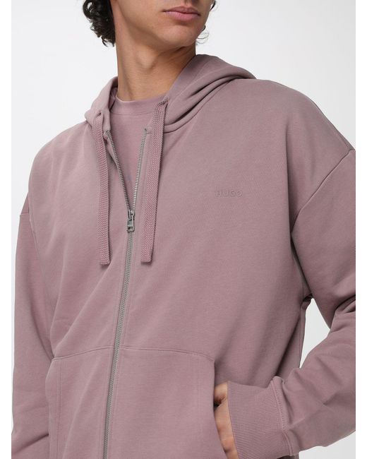 HUGO Pink Dapozip Cotton Hoodie for men
