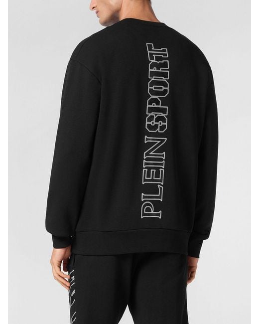Philipp Plein Black Contrast Logo Cotton Crewneck Sweatshirt With Dropped Shoulders for men