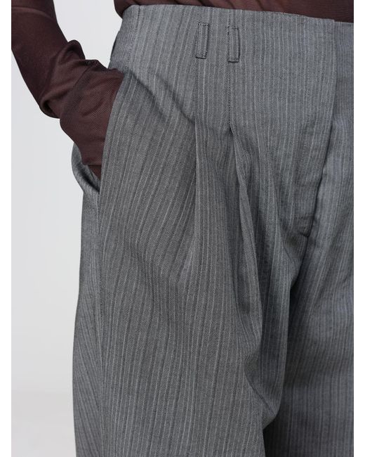 Alberta Ferretti Gray High-Waisted Chevron Wool-Blend Palazzo Trousers