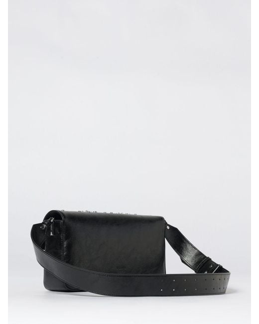 Pinko Gray Love Slouchy Classic Nappa Leather Bag With Studs And Rhinestones