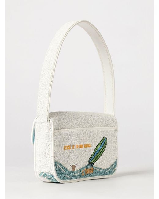 Staud White Tommy Shoulder Bag With All-Over Beaded Graphic Embroidery