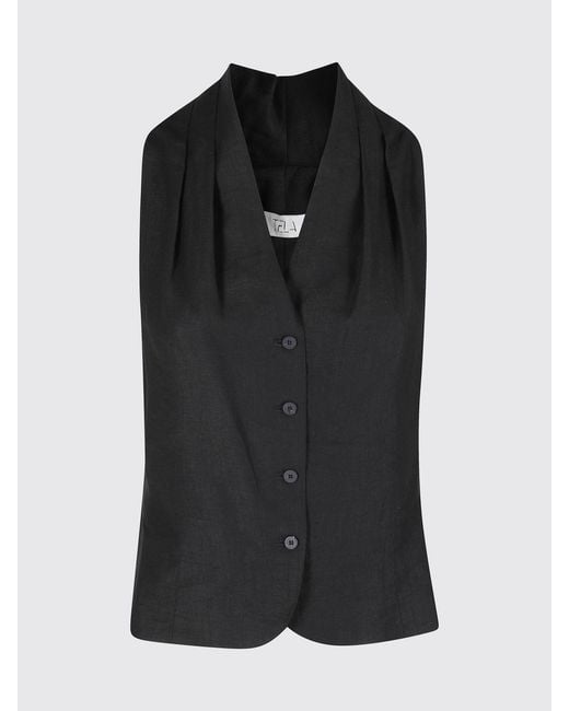 Tela Black Single Breasted Cotton Blend Vest