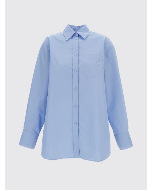 Sportmax Blue Nespola Pleated Cotton Blend Shirt