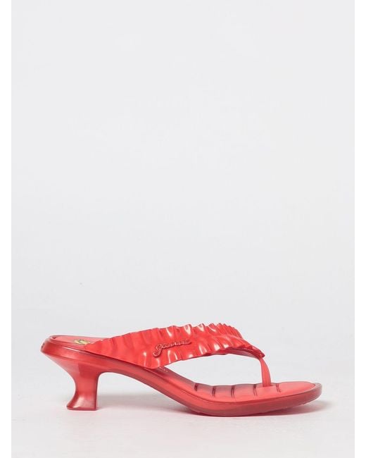 Melissa X Ganni Red Ruched Pvc Thong Sandals With Low Heel