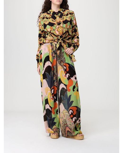 Etro Multicolor Printed Silk Wide Leg Trousers