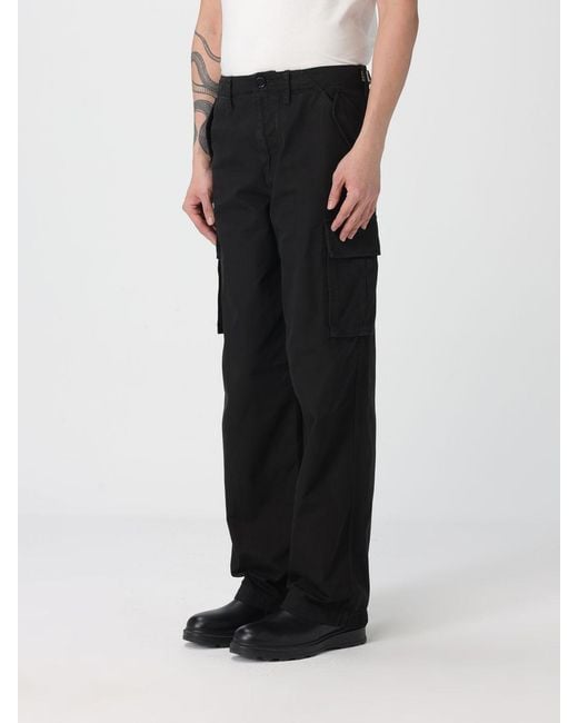 Burberry Black Cotton Trousers With Check Details for men