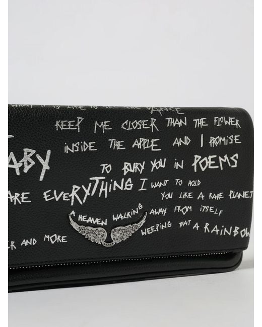Zadig & Voltaire Gray Zadig &Amp Voltaire Rock Grained Leather Bag With Graffiti Print By