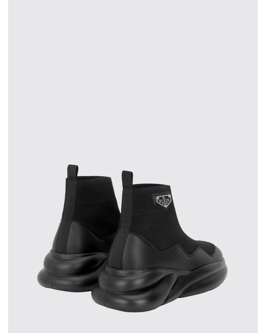 Philipp Plein Black High-Top Slip-On Knit Sneakers With Sock Ankle for men