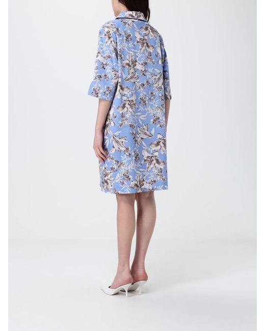 Liu Jo Blue Cotton Poplin Dress With Floral Print