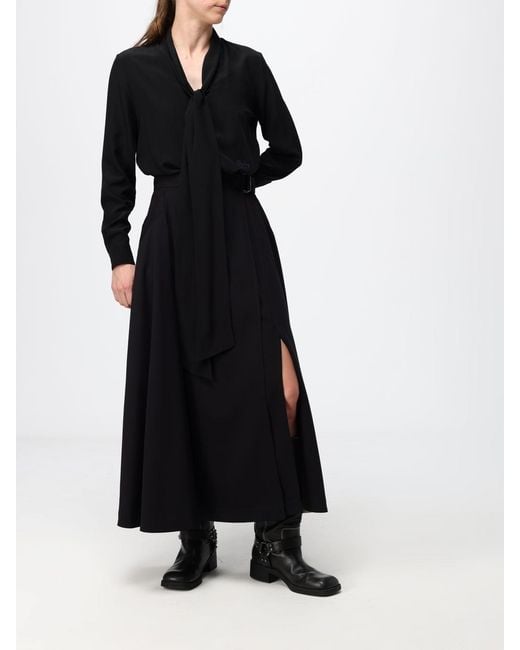 Burberry Black High-Waisted Merino Wool Midi Wrap Skirt With Concealed Closure