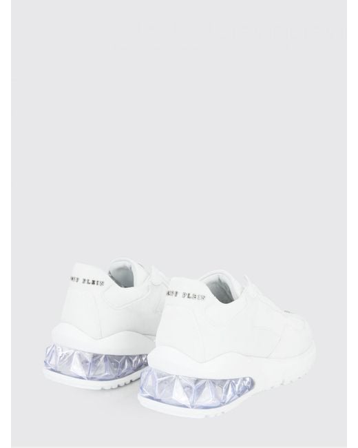 Philipp Plein White Low-Top Leather And Suede Trainers With Contrasting Rear Logo
