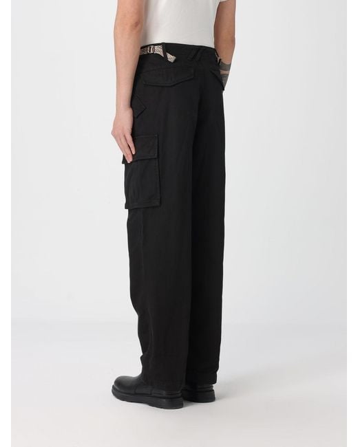 Burberry Black Cotton Trousers With Check Details for men