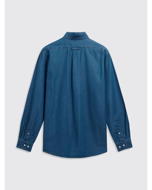 Sebago Blue Button-Down Long-Sleeved Cotton Shirt With Chest Patch Pocket for men